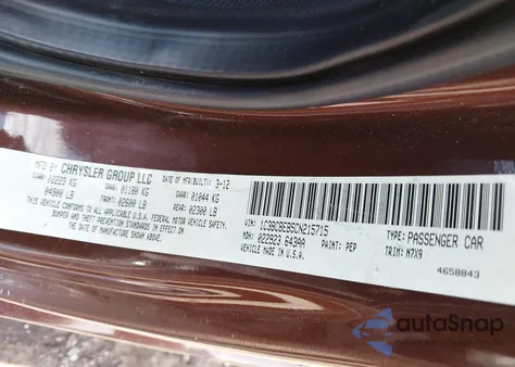 2012 Chrysler 200 Touring z USA, uszkodzony, nr VIN 1C3BCBEB5CN215715